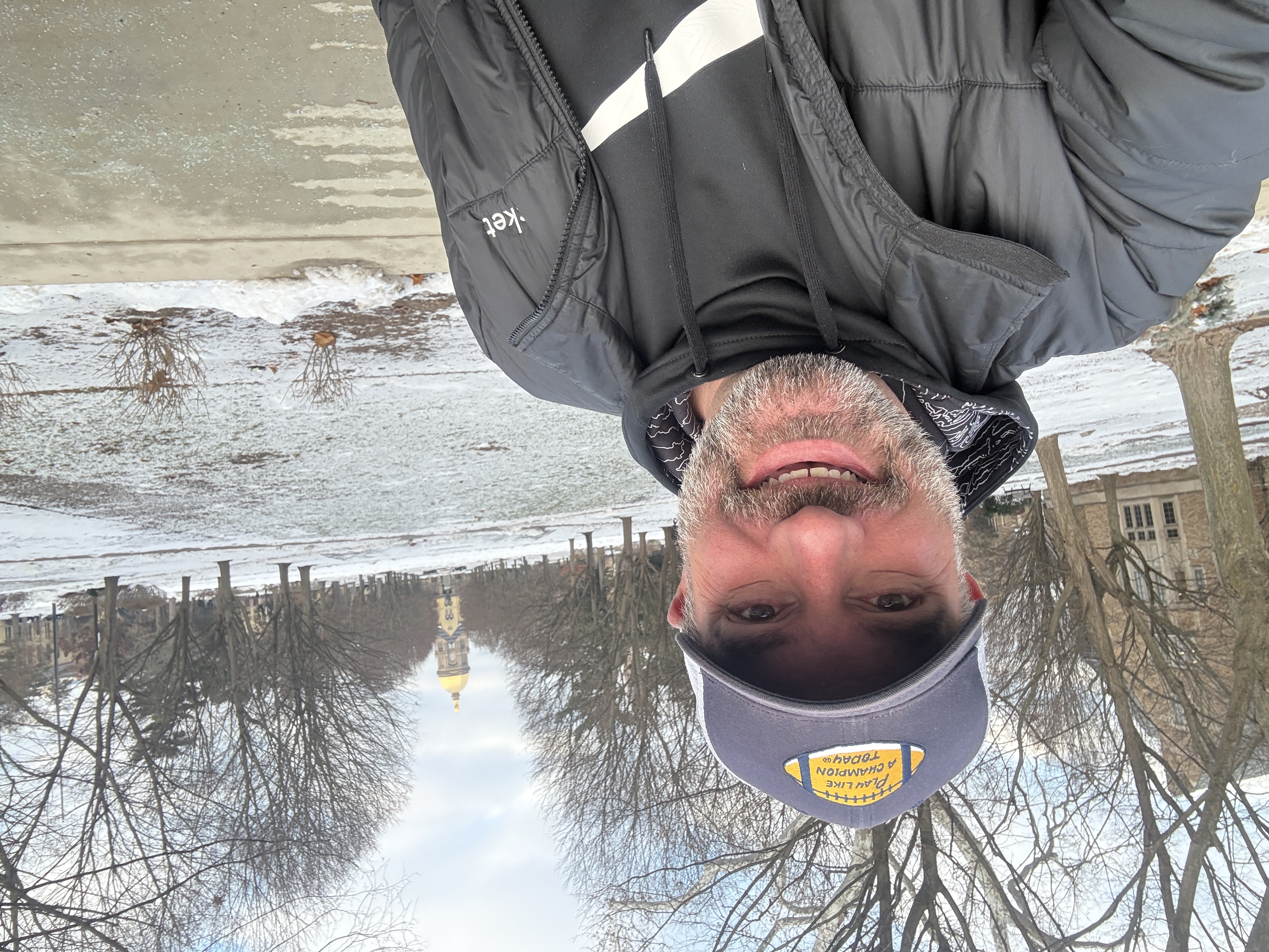 Matthew Owen on the Notre Dame campus in winter